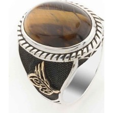 Takıhan  925 Ayar Gümüş Kaplan Gözü Taşlı Tuğralı Erkek Yüzük