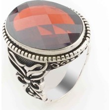 Takıhan  925 Ayar Gümüş Kırmızı Zirkon Taşlı Gümüş Erkek Yüzük Model 2