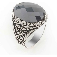 Takıhan  925 Ayar Gümüş Siyah Zirkon Taşlı Erkek Yüzük