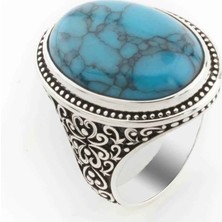 Takıhan  925 Ayar Gümüş Oval Firuze Taşlı Erkek Yüzük