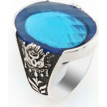 Takıhan  925 Ayar Gümüş Açık Mavi Zirkon TAşlı Erkek Yüzük