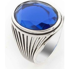 Takıhan  925 Ayar Gümüş Oval Mavi Zirkon Taşlı Erkek Yüzük