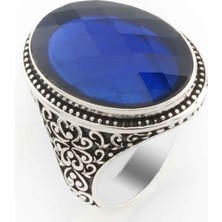 Takıhan  925 ayar Gümüş Oval Mavi Zirkon Taşlı Erkek Yüzük