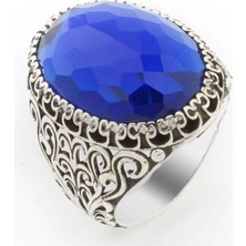 Takıhan  Mavi Büyük Oval Zirkon Taşlı Erkek Gümüş Yüzük