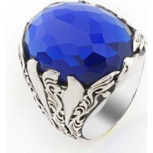 Takıhan  925 Ayar Gümüş Büyük Mavi Zirkon Taşlı Erkek Yüzük