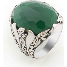 Takıhan  Büyük Yeşil Zirkon Taşlı Gümüş Erkek Yüzük