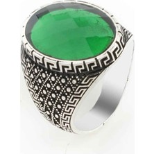 Takıhan  925 Ayar Gümüş Yeşil Zirkon Taşlı Erkek Yüzük Model 5