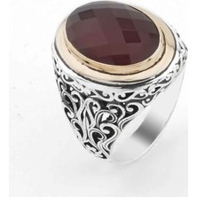 Takıhan  925 Ayar Gümüş Büyük Kırmızı Zirkon Taşlı Erkek Yüzük