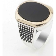 Takıhan  Siyah Oniks Taşlı Taşlı Gümüş Erkek Yüzük