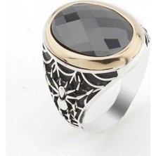 Takıhan  Siyah Zirkon Taşlı Örümcek Desenli Gümüş Yüzük