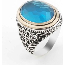 Takıhan  Açık Mavi Zirkon Taşlı Gümüş Erkek Yüzük