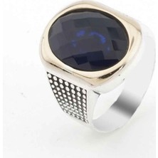 Takıhan  925 Ayar Gümüş Mavi Zirkon Taşlı Gümüş Erkek Yüzük Model 14