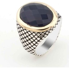 Takıhan  925 Ayar Gümüş Mavi Zirkon Taşlı Erkek Yüzük