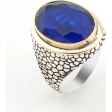 Takıhan  925 Ayar Gümüş Mavi Zirkon Taşlı Erkek Yüzük Model 17