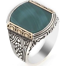 Takıhan  Yeşil Akik Taşlı Gümüş Erkek Yüzük