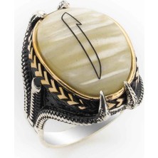 Takıhan  Sedef Taşlı Pençeli Elif Desenli Gümüş Yüzük