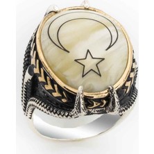 Takıhan  Sedef Taşlı Pençeli Ay Yıldız Gümüş Yüzük