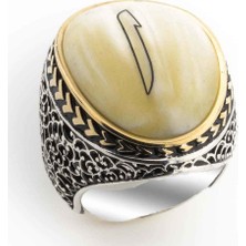 Takıhan  Büyük Sedef Taşlı Elif İşlemeli Gümüş Yüzük