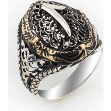 Takıhan  925 Ayar Gümüş Elif Simgeli Erkek Gümüş Yüzük