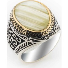 Takıhan  925 Ayar Gümüş Sade Sedef Taşlı Erkek Yüzük