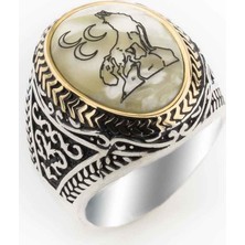 Takıhan  925 Ayar Gümüş Sedef Taşlı Bozkurt Yüzüğü