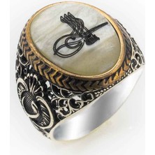 Takıhan  Sedef Taşlı Osmanlı Tuğralı Gümüş Yüzük