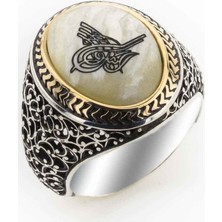 Takıhan  Sedef Taşı Osmanlı Tuğralı Gümüş Yüzük