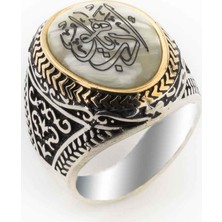 Takıhan  Sedef Taşlı Edeb Ya Hu Yazılı Gümüş Yüzük