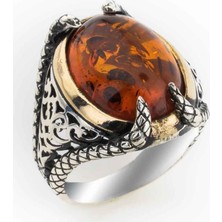 Takıhan  925 Ayar Gümüş Kehribar Taşlı Pençeli Yüzük