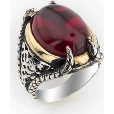 Takıhan  925 Ayar Gümüş Bombeli Kırmızı Zirkon Taşlı Pençeli Yüzük