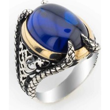 Takıhan  Mavi Zirkon Taşlı Pençeli Erkek Gümüş Yüzük