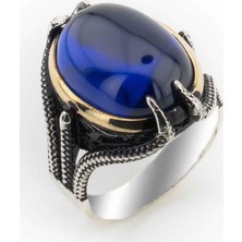 Takıhan  Mavi Zirkon Taşlı Kartal Pençesi Erkek Gümüş Yüzük