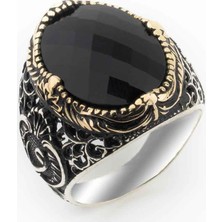 Takıhan  925 Ayar Gümüş Siyah Zirkon Taşlı Vav Detaylı Yüzük