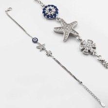 Takıhan  925 Ayar Gümüş Nazar Kar Tanesi Yıldızlı Bayan Bileklik