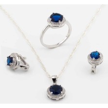 Takıhan  925 Ayar Gümüş Mavi Yuvarlak Taşlı Set