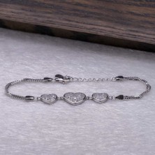 Takıhan  925 Ayar Gümüş Zirkon Taşlı Kalp Bileklik