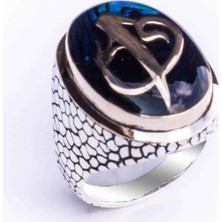 Takıhan  925 Ayar Gümüş Elif Vav Simgeli Mavi Mineli Yüzük