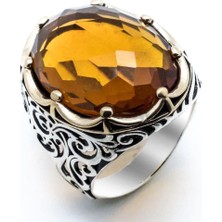 Takıhan  Sarı Zirkon Taşlı Kral Taçlı Gümüş Yüzük