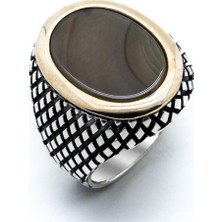 Takıhan  925 Ayar Gümüş Oval Akik Taşlı Erkek Yüzük