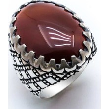 Takıhan  925 Ayar Gümüş Bordo Akik Taşlı Yüzük