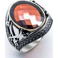 Takıhan  925 Ayar Gümüş Kırmızı Zirkon Taşlı Kılıç Detaylı Yüzük