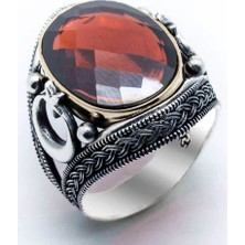 Takıhan  925 Ayar Gümüş Kırmızı Zirkon Taşlı Ay Yıldız Detaylı Yüzük