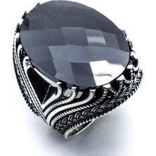 Takıhan  Siyah Büyük Oval Zirkon Taşlı Gümüş Yüzük