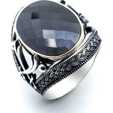 Takıhan  925 Ayar Gümüş Siyah Zirkon Taşlı Kılıç Detaylı Yüzük