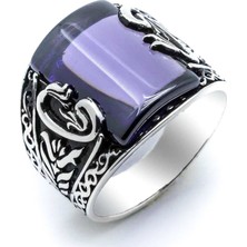 Takıhan  925 Ayar gümüş Mor Zirkon Taşlı Vav Figürlü Yüzük