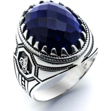 Takıhan  925 Ayar gümüş Mavi Zirkon Taşlı Tuğra Detaylı Yüzük