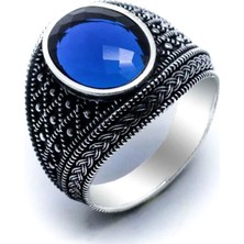 Takıhan  925 Ayar Gümüş Mavi Zirkon Taşlı Erkek Yüzük