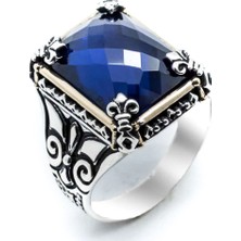 Takıhan  Mavi Taşlı Özel Tasarım Erkek Gümüş Yüzük