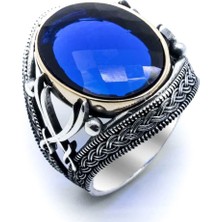 Takıhan  925 Ayar Gümüş Mavi Zirkon Taşlı Kılıç Detaylı Yüzük