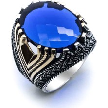 Takıhan  925 Ayar Gümüş Mavi Zirkon Taşlı Erkek Yüzük